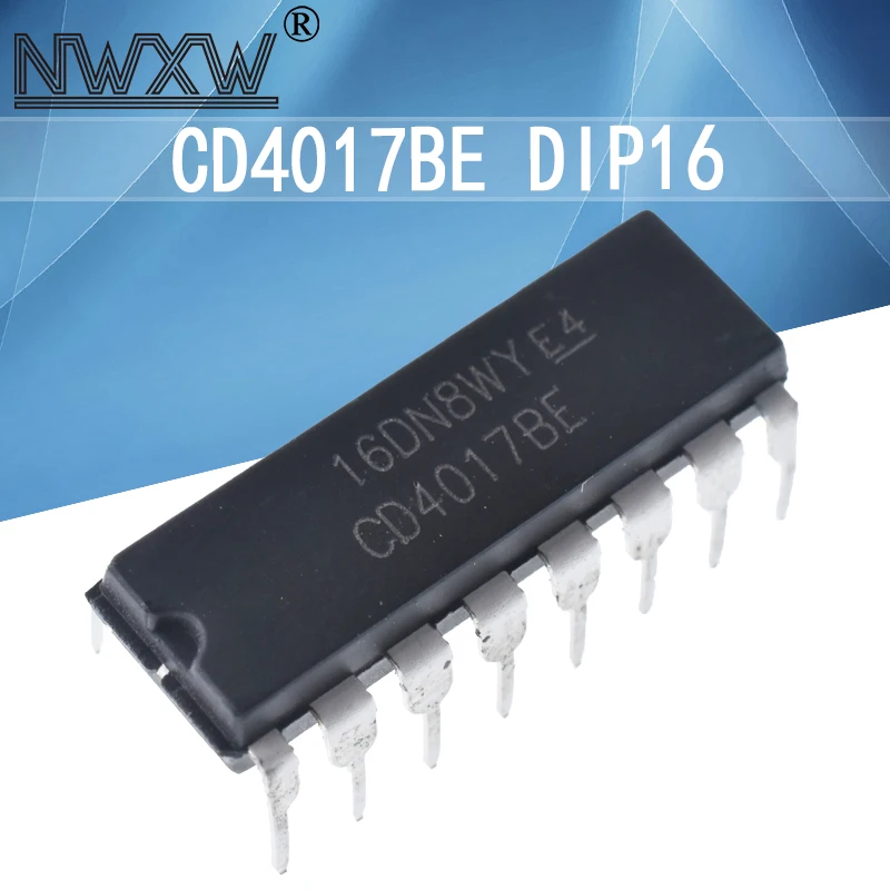 10pcs/lot CD4017BE DIP-16 CD4017 HEF4017 10 decoding output CMOS decimal counter 4017