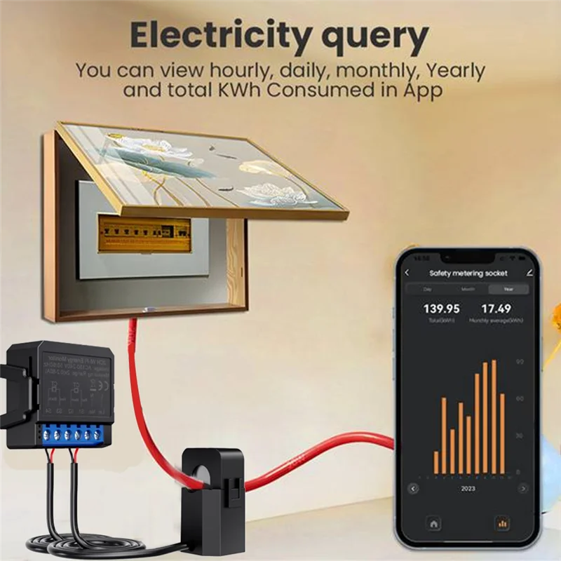 ABJF-Tuya Wifi 2 갱 스마트 에너지 미터 Kwh 전력 생산 소비 양방향 모니터링 미터 APP 원격 제어
