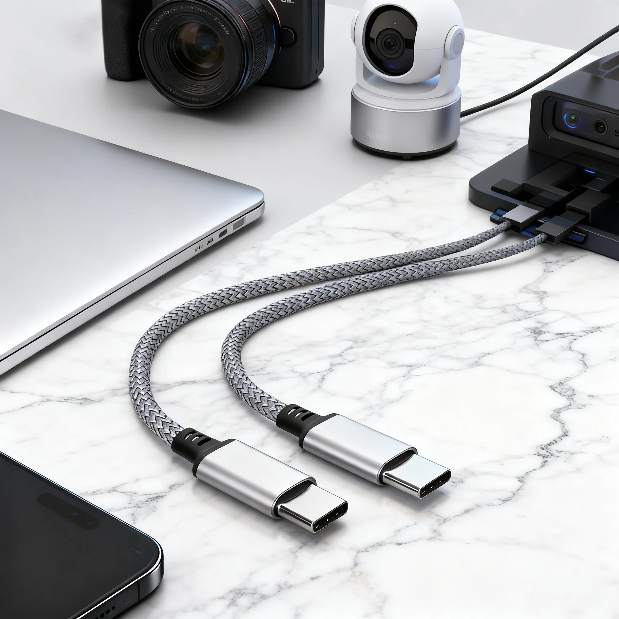 PD60W Type-C to C Fast Charger Data Cable Extension Compatible with iPhone 15 Xiaomi Samsung Cameras  Laptops