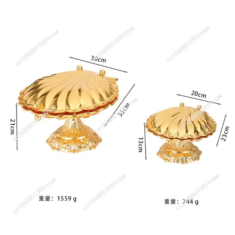 

European Fruit Plate,Golden Alloy Exquisite Luxury Shell Shape Tall Feet Tray,Food Snack Candy Disc,Wedding Desktop Decoration