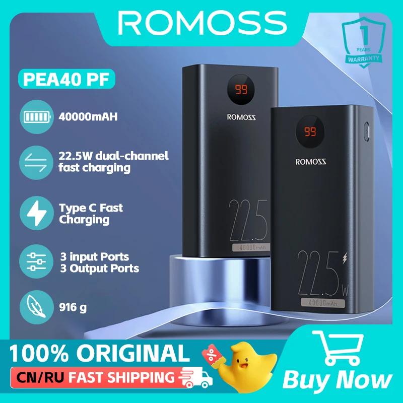 ROMOSS PEA40PF Powerful Power Bank 40000 mAh  Type C 22.5W  Fast Charging External Battery for Xiaomi 13 iPhone HUAWEI