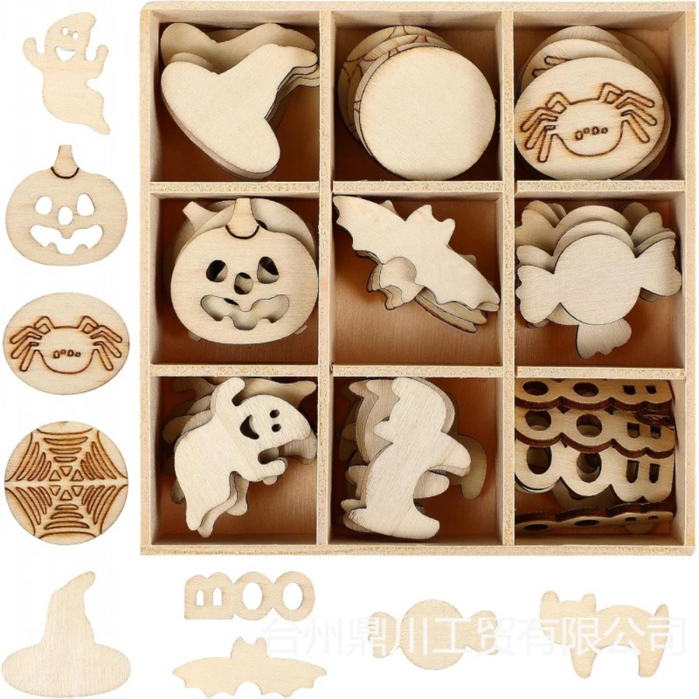 

72Pcs Halloween Wooden Pumpkin Hollowed-out Small Ornaments Diy Blank Wood Chip Painted Pendant Decoration Suitable for Gifting