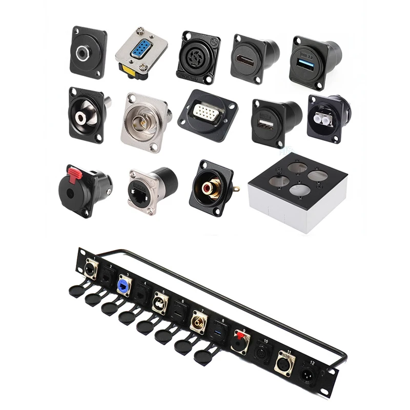1szt Wysokiej jakości szafka do montażu w stojaku 1U Zworka typu D Złącze XLR Panel krosowy do audio VGA HDMI2.0 USB3.0 USB2.0 CAT6