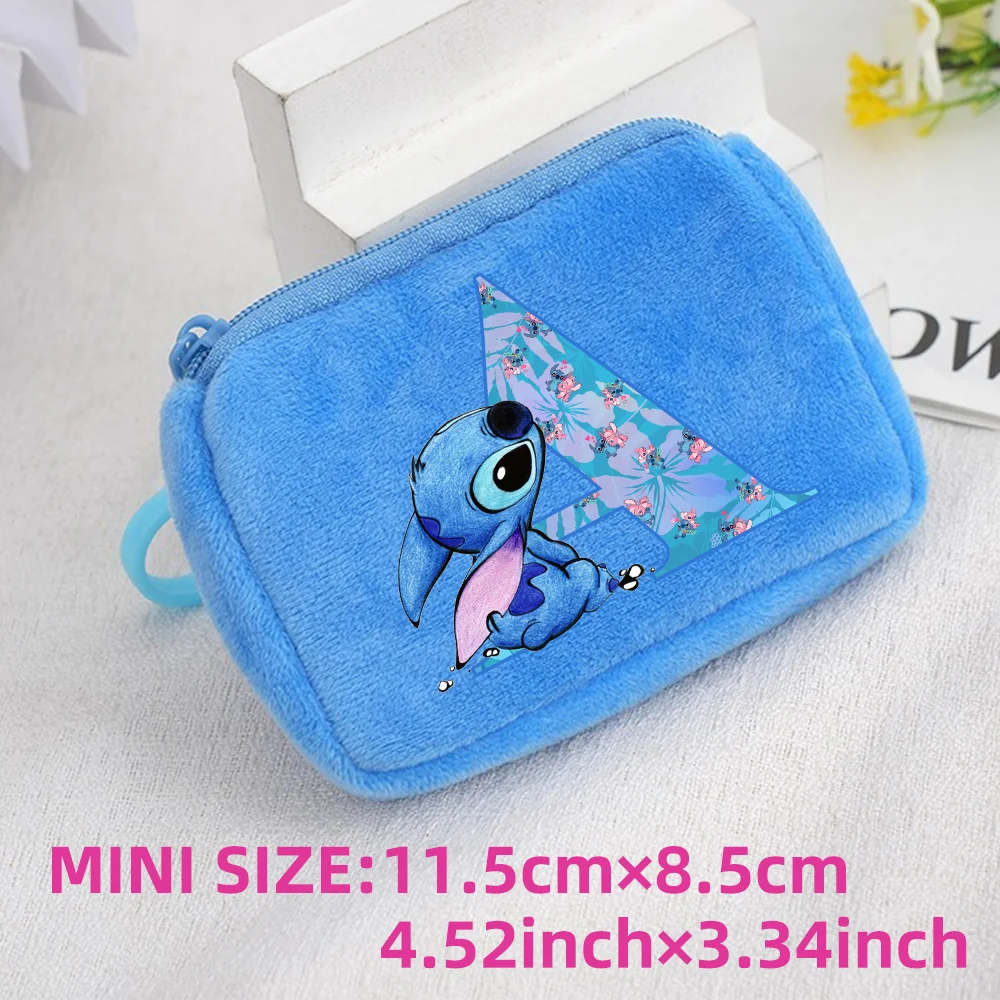 Stitch Blue Boys Girls Plush Coin Purse Cute Portable Wallet Cartoon Anime Printed Letter ID Card Storage Bag Children Gifts