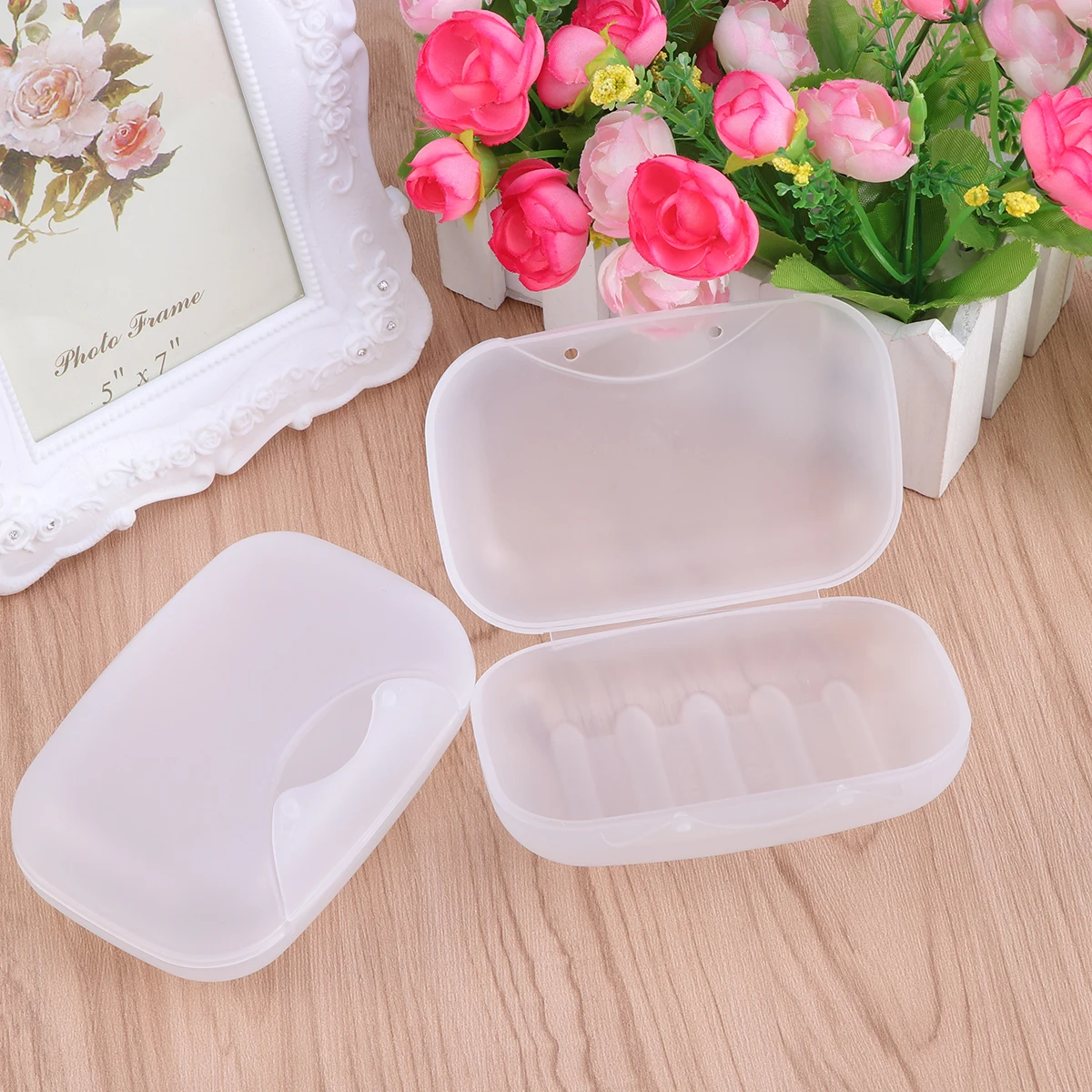 

3Pcs Creative Portable Soap Dish Box Soap Holder Container Travel Sealed Soap Case Size L White