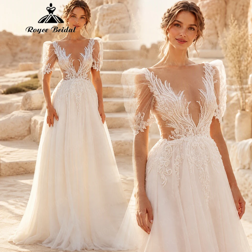 Roycebridal Sexy V Neck A Line Wedding Dresses 2027 Appliques Backless Boho Beach Bridal Gown Customized Vestido De Novia