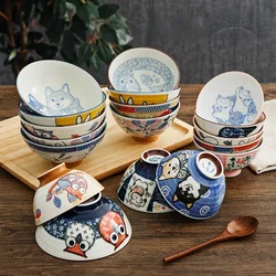 Cartoon Ceramic Japanese Bowl, Cute Seasoning Kitchen Tableware,Soup Rice Bowls, Instant Noodle Bowls, Underglaze Colored Plates