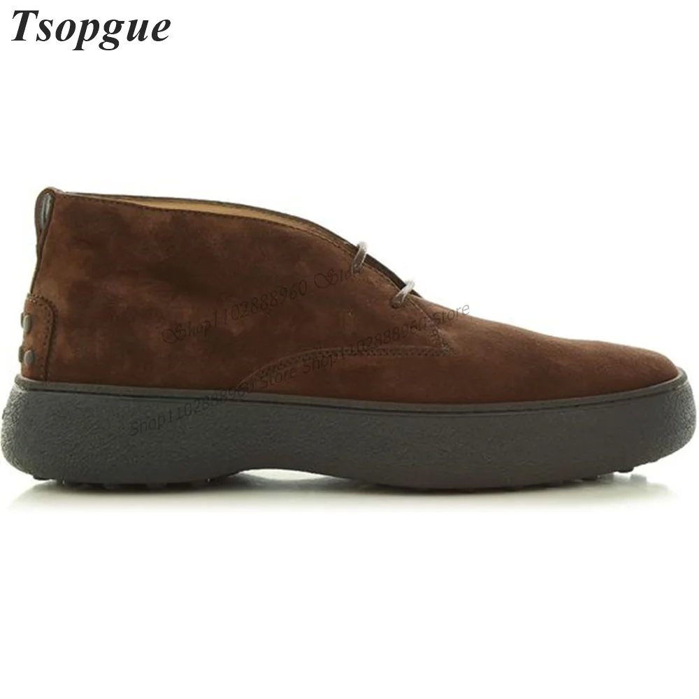 New Cross-Tied Brown Suede Thick-Soled Men's Pumps Men Shoes Slip-On Runway Casual Party Shoes 2023 Fashionable Zapatillas Muje