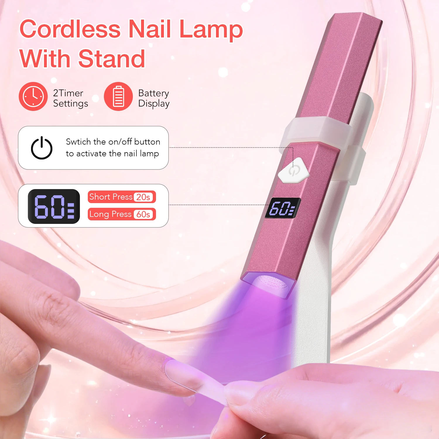 Compacte draagbare UV LED-nageldroger met houder – USB oplaadbare Quick-Cure-lamp voor gelnagellak