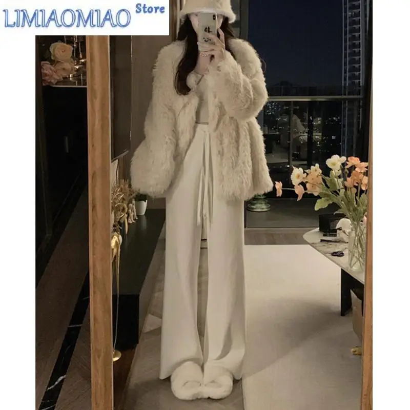 

New Knitted Glutinous Rice Wide-leg Pants Women Autumn Winter Towel Pants Mopping Casual Women's Straight-leg Pants korean