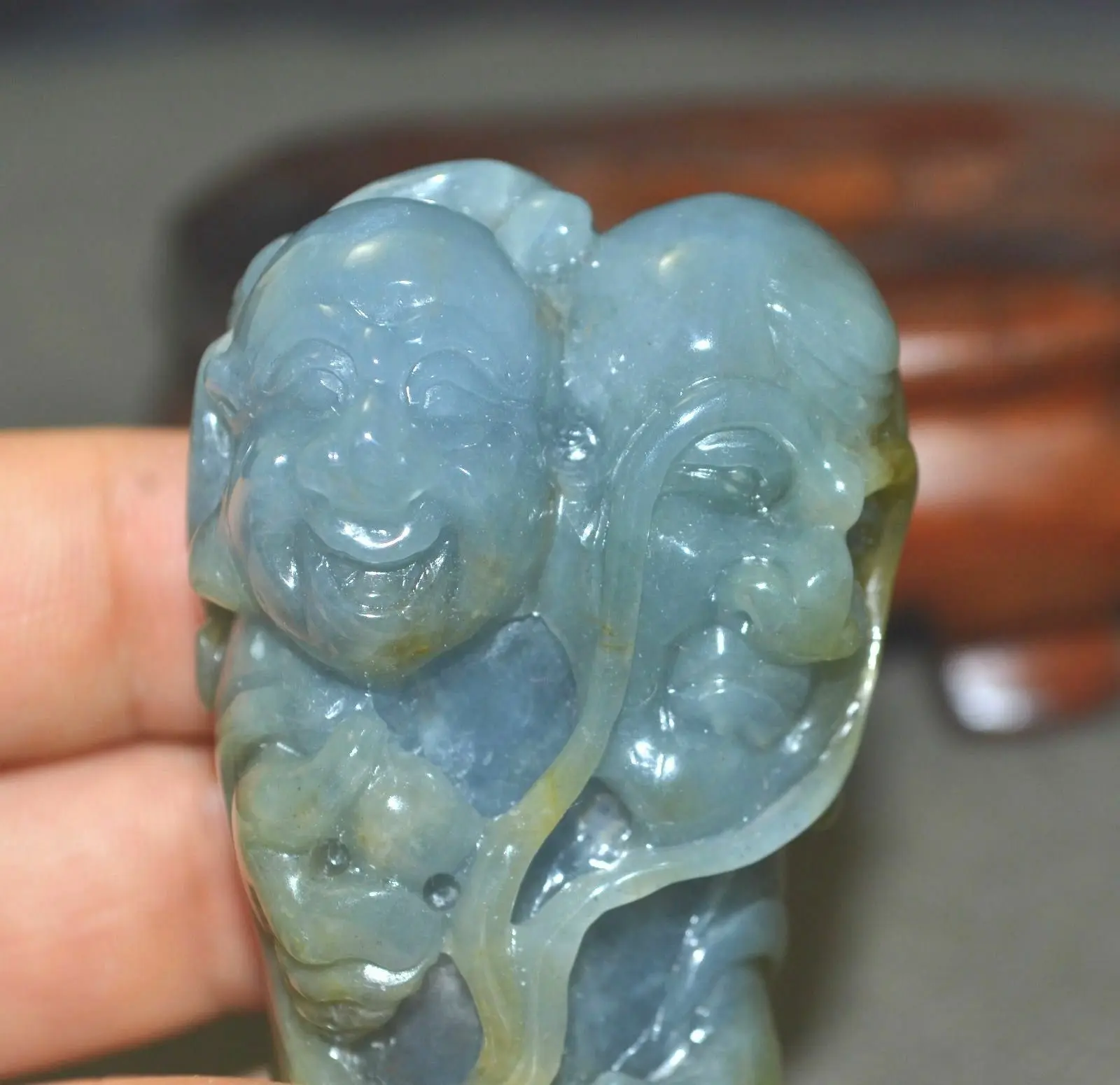 Certificated Natural A Jadeite Jade 2 Head Luohan Arhat Big Master Carving FFTTTimestown 20201126A