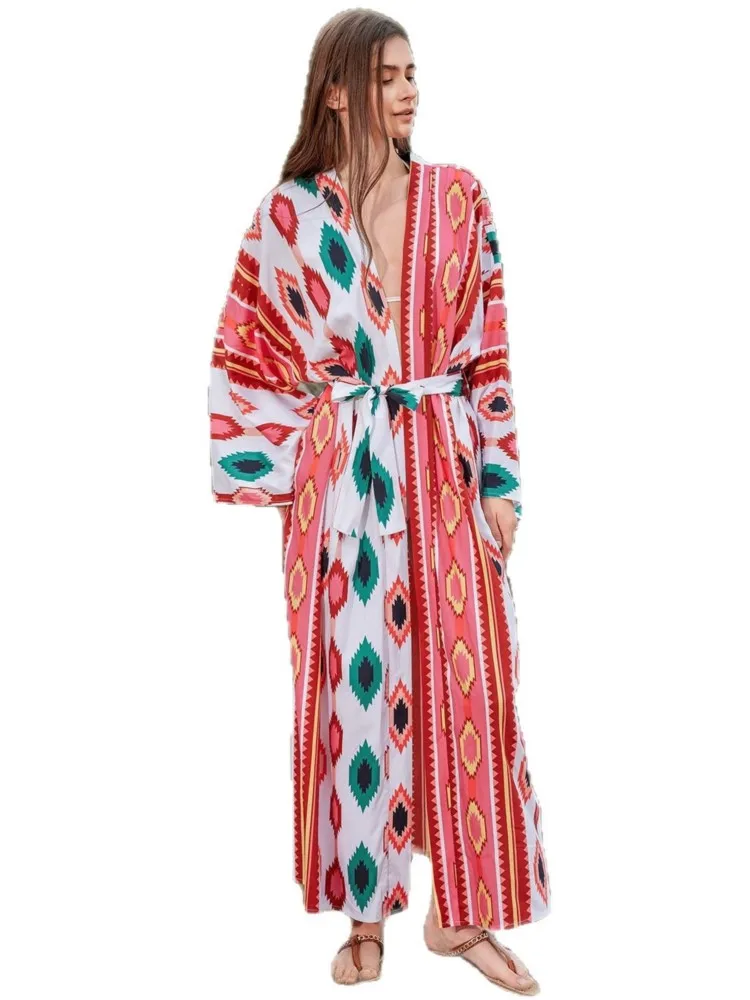 One Piece Cover Up Beach Kimono For Women Swimsuit Cover Up Wrap Dresses Seaside Bathing Suits Beachwear (excluding Swimsuits)