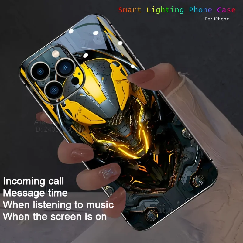 

Cool Mechanical Gundams Glow Phone Case For Apple iPhone 17 16 15 14 Plus 13 12 11 Pro Max X Xs XR llumination LED Phone Cover