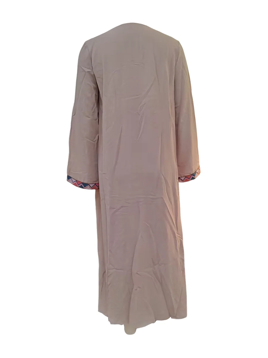 ผู้หญิง Caftan ชุด Rhombus พิมพ์แขนยาวเสื้อสเวตเตอร์ถักหลวมอาหรับ Robe สําหรับ All Seasons