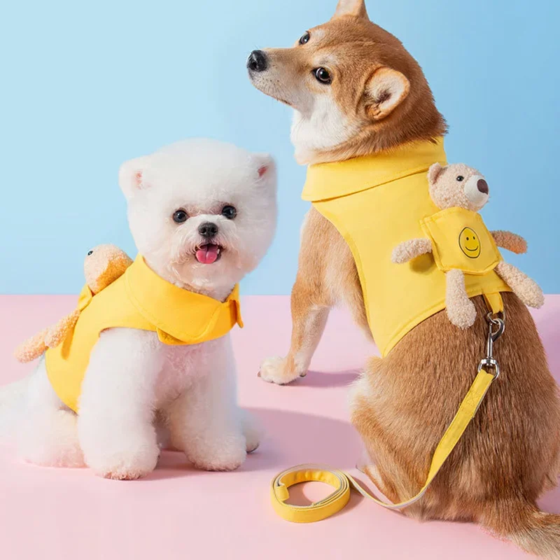 

Puppy Cute Pet Vest Solid Dog Harness and Leash Set Pocket Bear Pet Clothes for Chihuahua Yorkie Walking Training Cat Dog Chain