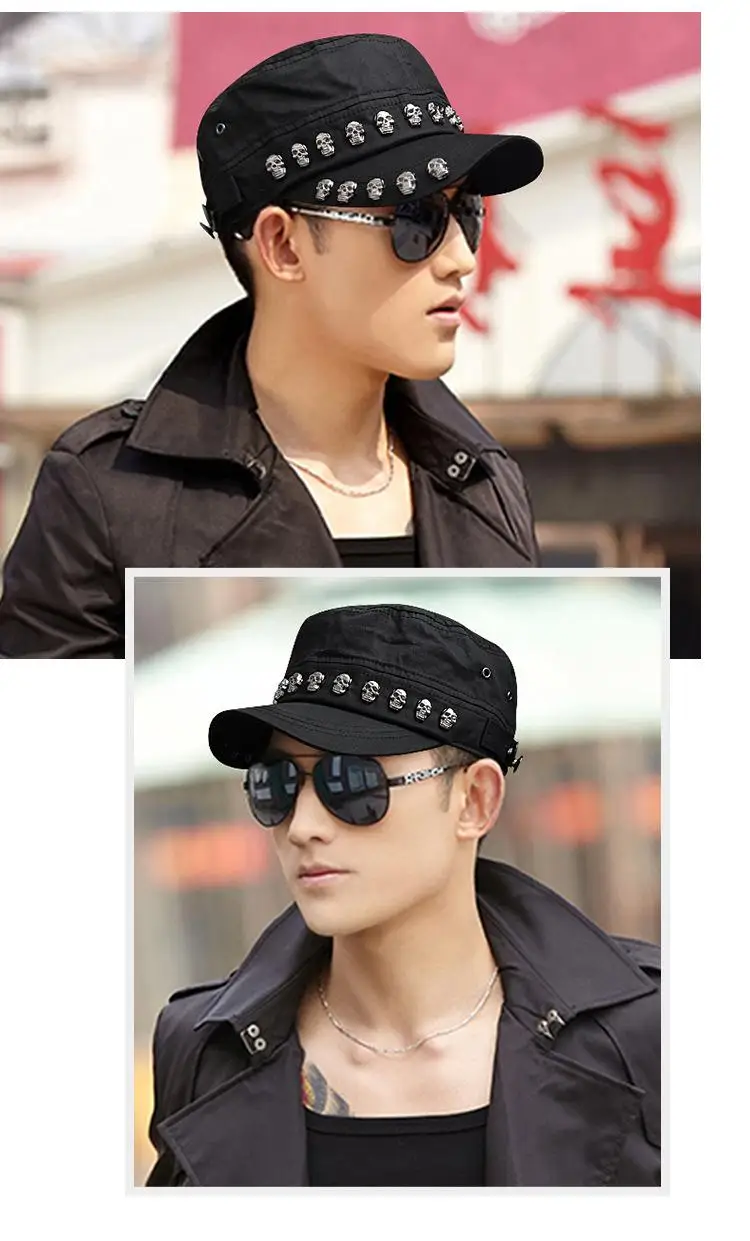 Männer Frauen Baseball Kappe Schädel Niet Flache Top Großen Kopf Hut Outdoor Freizeit Hüte Hip Hop High Street Tanzen K-pop – Detail 9