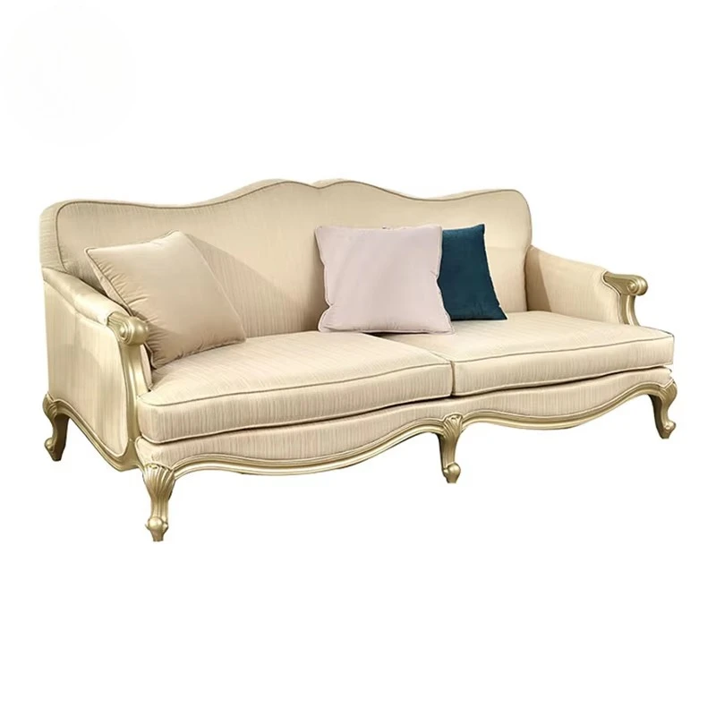 European Wooden Solid Customizable Villa Living Room Furniture Royal Fabric Classic Set Luxury Leisure Retro Velvet Vintage Sofa
