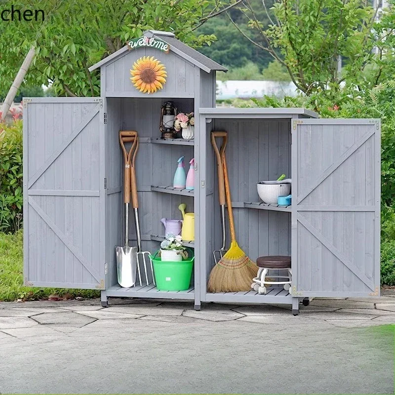 

YFY Outdoor Storage Cabinet Solid Wood Cleaning Cabinet Rainproof Sunscreen Tool Room Gardening Glove Box Locker