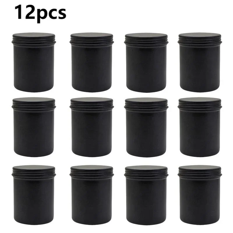 12pcs 200ml Black Metal Candle Tins Portable Tea Cans DIY Handmade Aromatherapy Candle Jars Cosmetic Cream Storage Containers