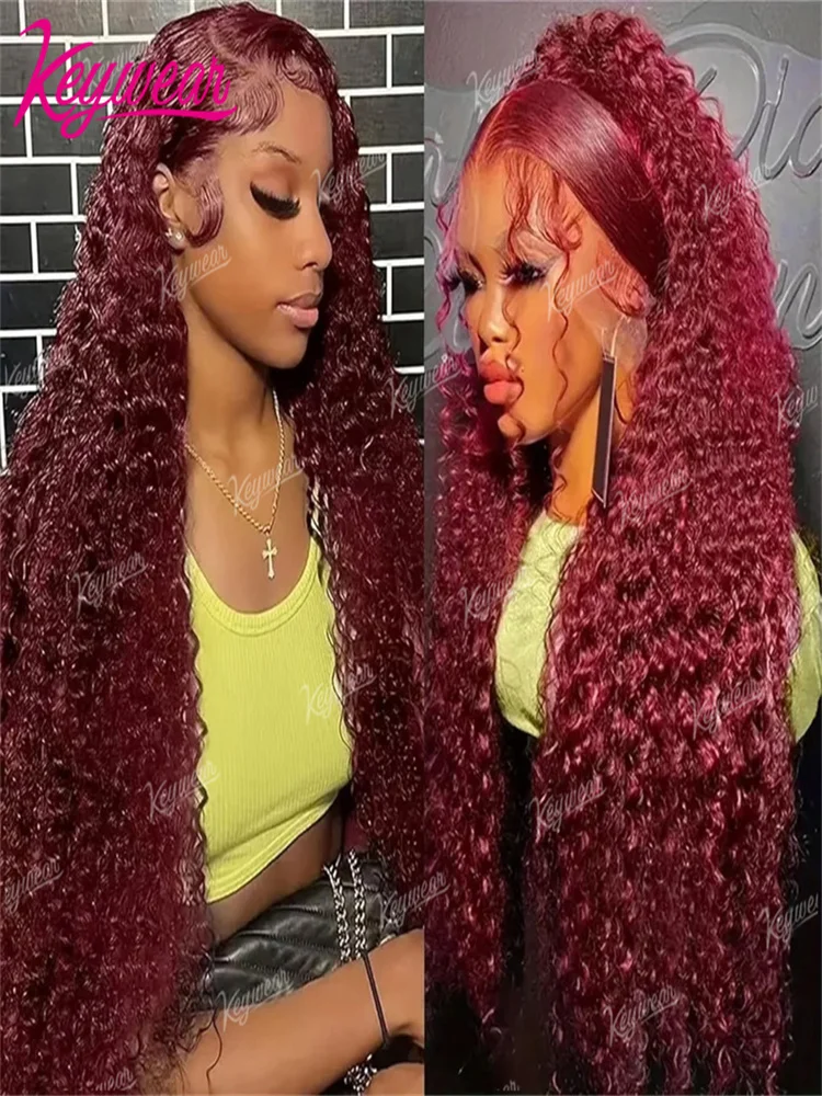 

Бразильские парики из натуральных волос с глубокой волной, 30-36 дюймов, цвет 99J бургунди, с HD-кружевом 13x6 и 13x4, для женщин