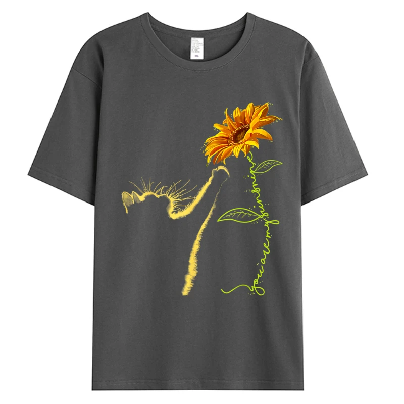 القط عباد الشمس المطبوعة الساخن تي شيرت هدايا لعشاق القطط كيتي أمي هريرة سيدة النساء الرجال القطن تي شيرت الخصم زهرة المحملة