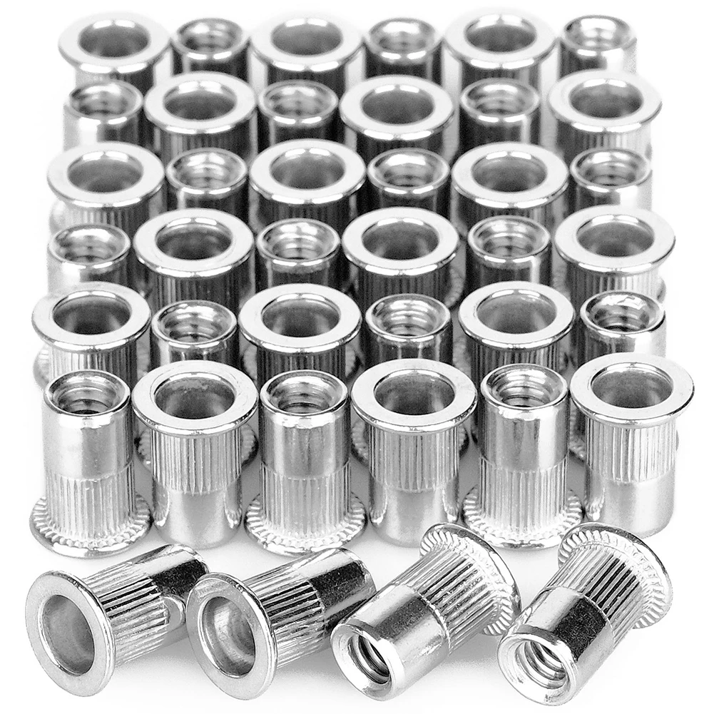 Heavy Duty Stainless Steel Rivet Nut Fastener 1/4 20 Flat Head Threaded Insert Nut 40 Pack for Industrial Products