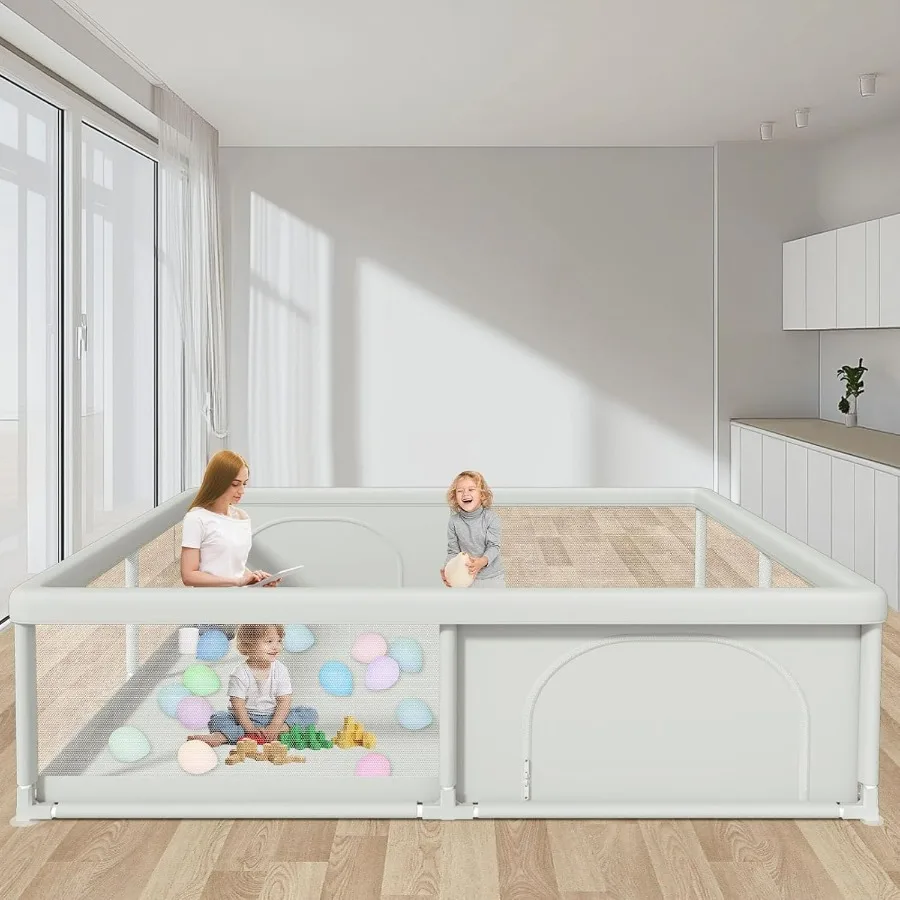 Box per bambini extra large da 79x79 pollici per uso interno ed esterno con cancelli con cerniera Pannelli in rete traspirante e base antiscivolo Ideale