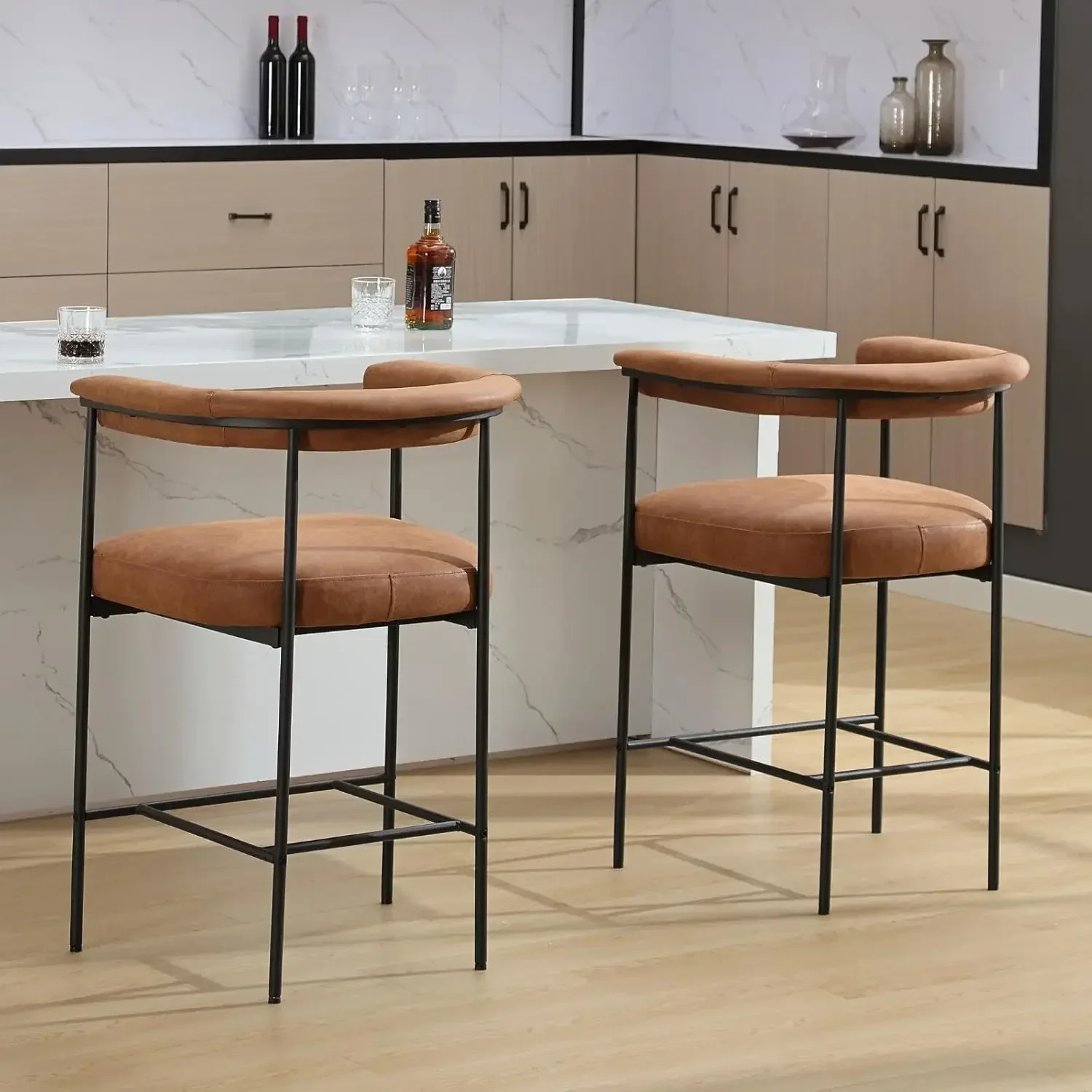 [Limited Time Offer, Clearance!]Modern Faux Leather Bar Stools Set of 2, 26 Inches Counter Stools with Back PU Upholstered Barre