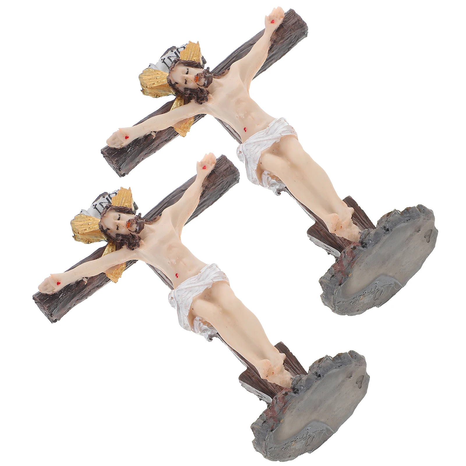 

2pcs Cross Western Statue Jesus Crucifix Mini Figurine Catholic Resin Man Home Decor Religious Gift Christmas Present