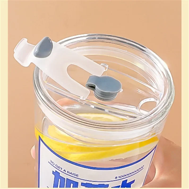 كوب ماء شفاف من قش المسبح مع غطاء، كوب ماء ليمون محمول عالي القيمة للمكتب