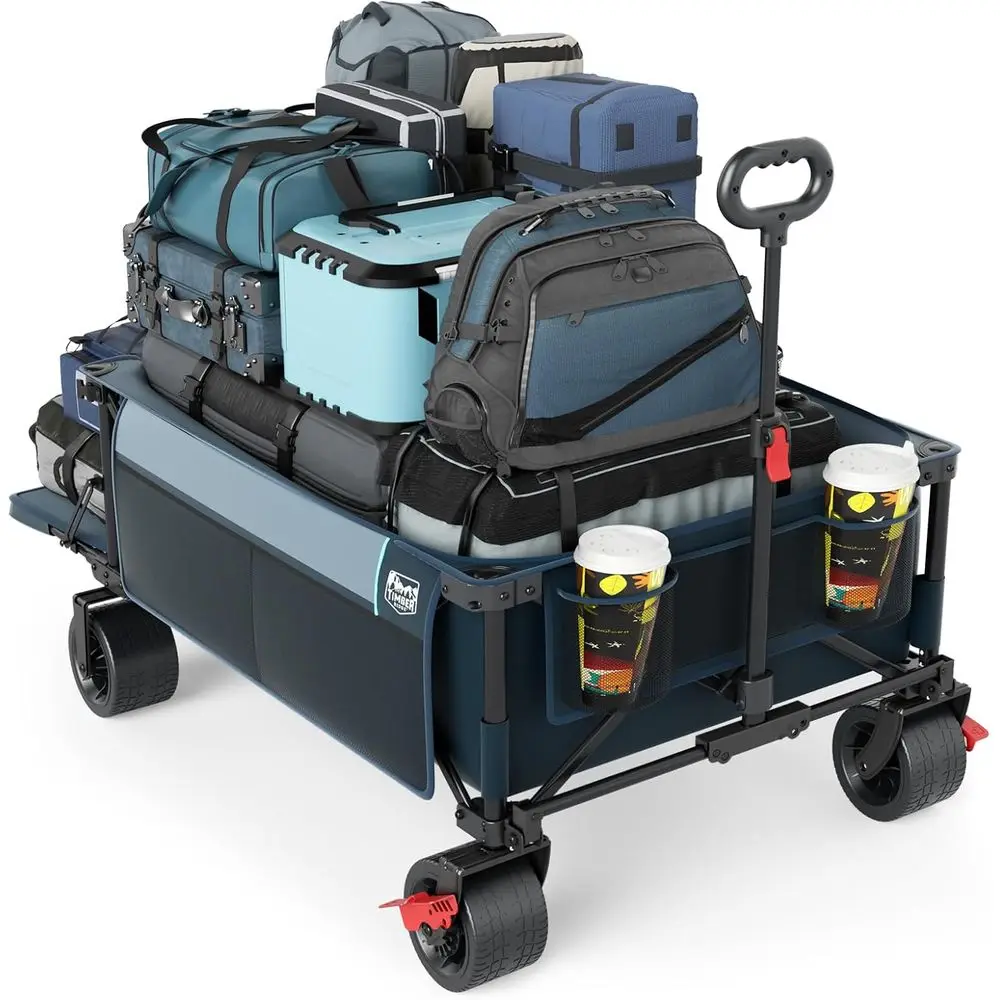 600 لتر Beast Wagon 26 بوصة عرض جدًا لجميع التضاريس قابل للطي مع عجلات كبيرة، شبكة شحن وباب خلفي، 26 بوصة عرضًا و 55.25 بوصة طولًا، 500 رطل شديدة التحمل
