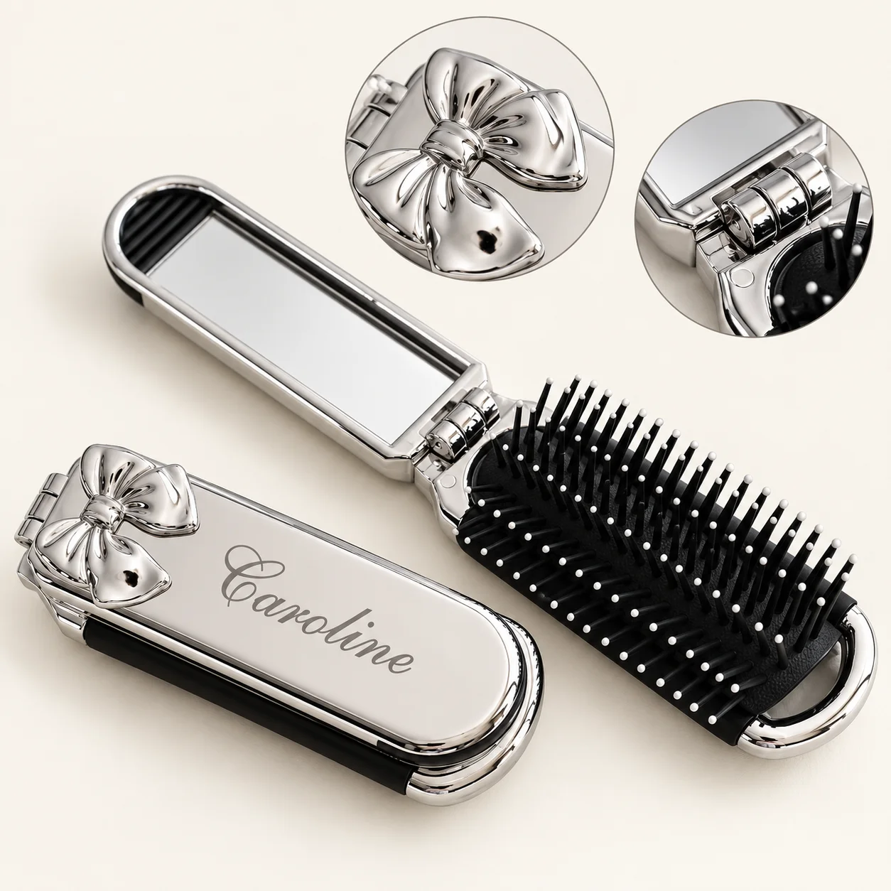 Engraved Name Foldable Air Cushion Hair Brush, Mini Portable Scalp Massage Hairbrush, Sweet Gifts for Her on Wedding & Christmas