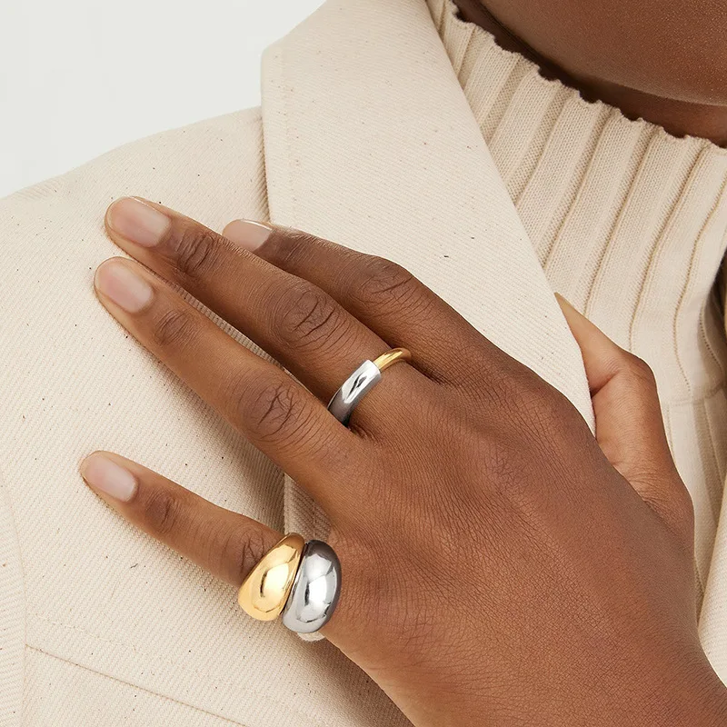 Withered S925 Sterling Silver Personalized High-end Two Tone Versatile Two Tone Simple And Trendy Glossy Ring