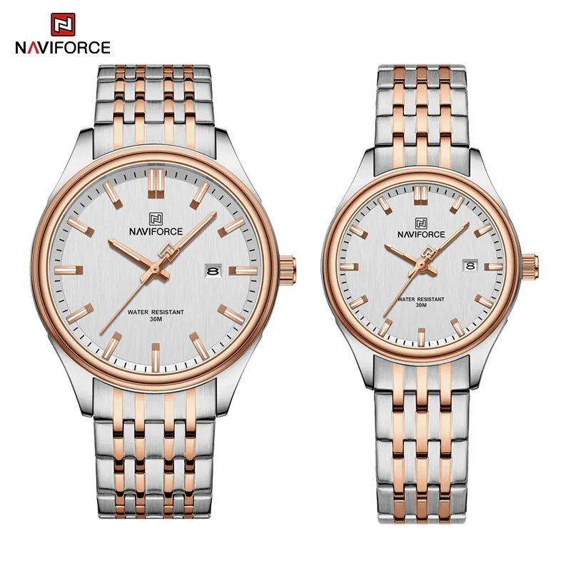 NAVIFORCE-Montres à Quartz pour Couple, Bracelet en Acier Inoxydable, Montre-Bracelet Shoous Business, Horloge Étanche Homme et Femme, Mode