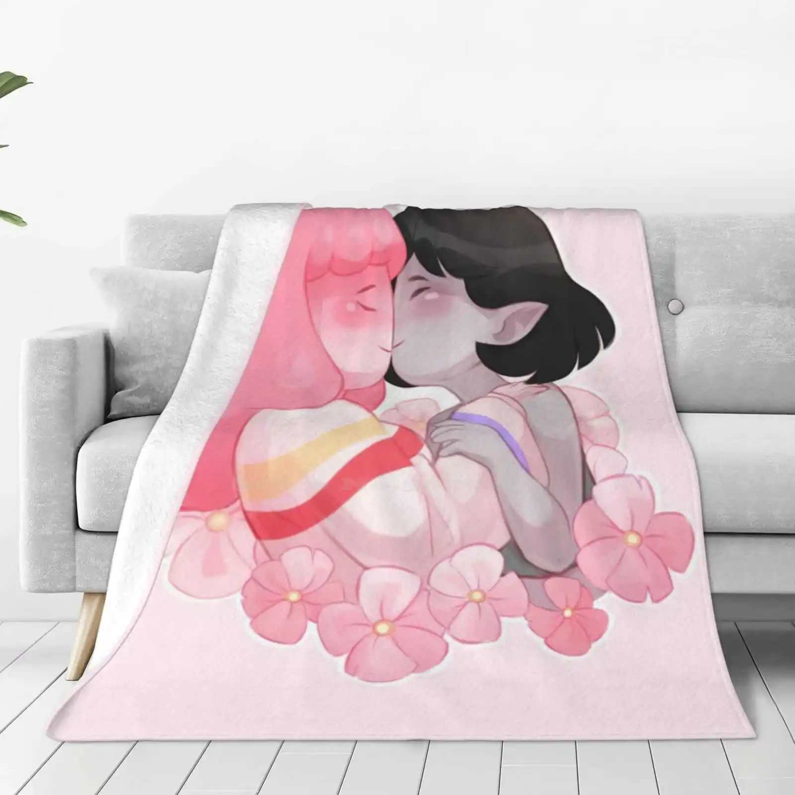 Bubbline Soft Warm Light Thin Blanket Adventure Time Princess Bubblegum Bubbline Lgbt Love Kiss Flower Floral Pink