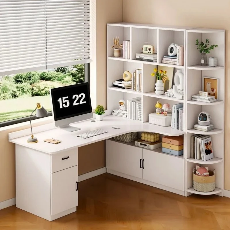L-shaped desk, corner computer desk with 3 drawers, with power socket