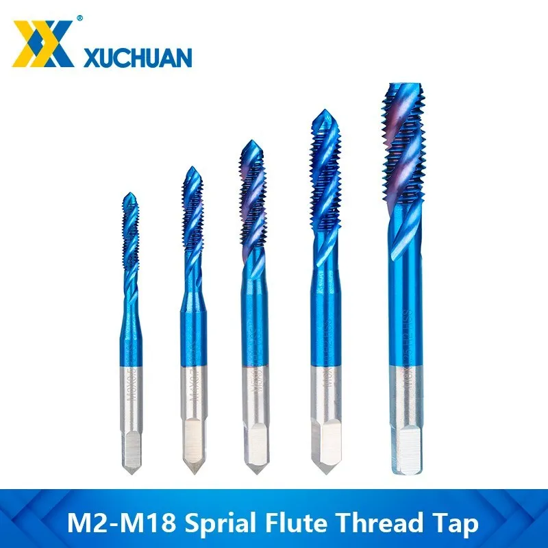 HSS Sprial Flute Thread Tap M2-M18 Nano Blue Coated Machine Plug Tap Metric Tap Hand Tool for Metalworking Tools