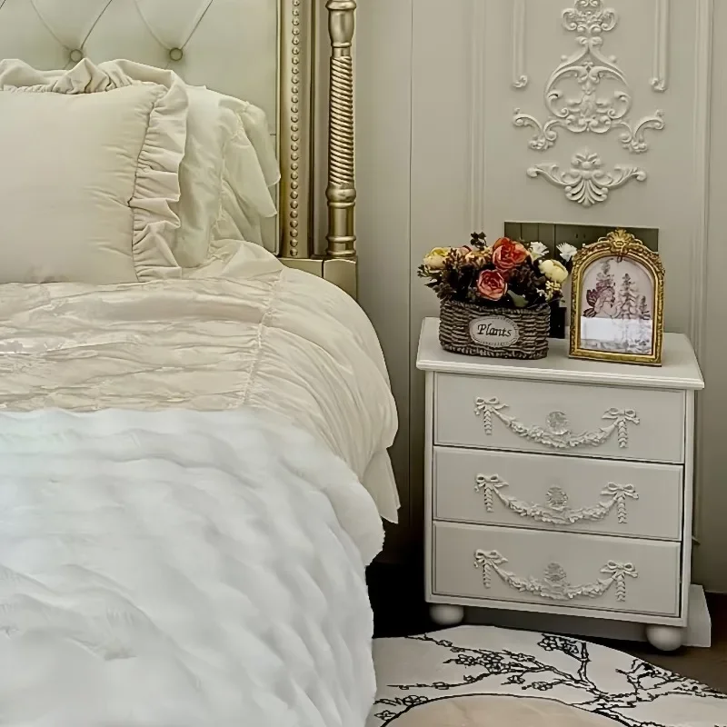 French light retro engraved small three chest cabinet bedside table small bucket cabinet girl heart powder bedside cabinet stora