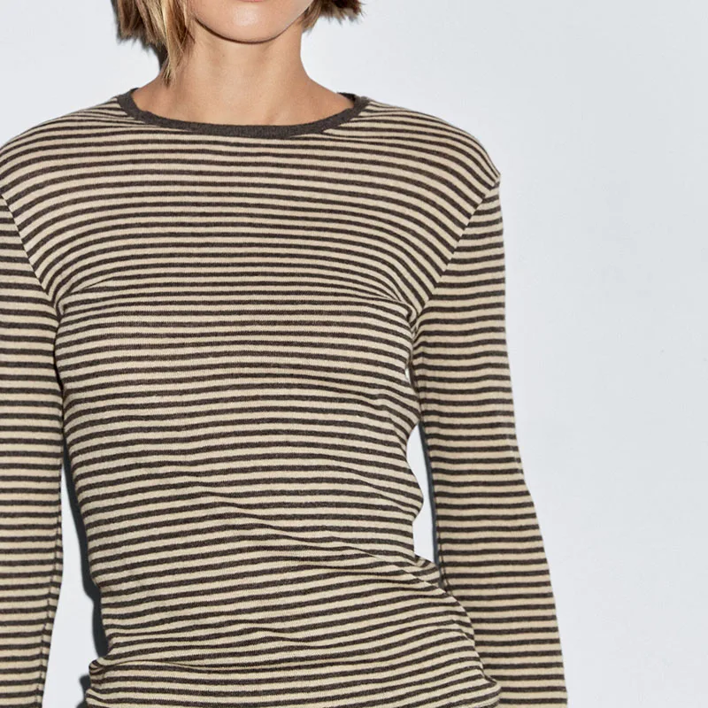 Slim Fit rond Ne Long Sve gestreept gebreid T-shirt Dames Casual Sle Top Nieuwe collectie Herfstseizoen Faion Trend