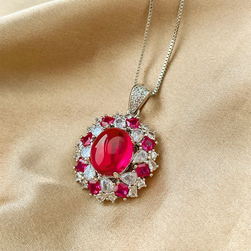 Jewelry Ice Fluorescent Oval Pigeon Blood Red Corundum Plain Face Color-Changing Set Main Stone 10*12