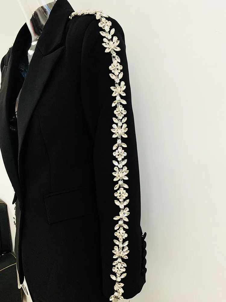 Pantsuits Blazers Rhinestone Blazer Pants Women Black White Bead Diamond Crystal Handmade Pants Sets Two Pieces Sets Outfits