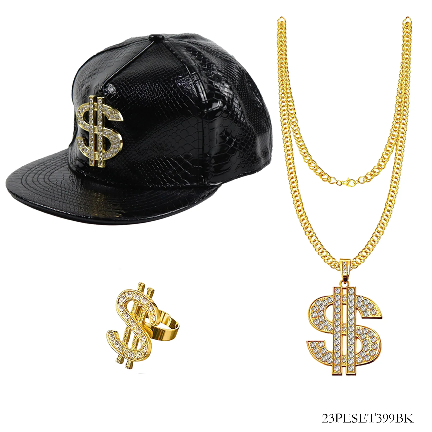 

Комплект костюма в стиле ретро 90-х годов PESENAR: кепка с символом доллара, ожерелье, кольцо, аксессуары для вечеринки