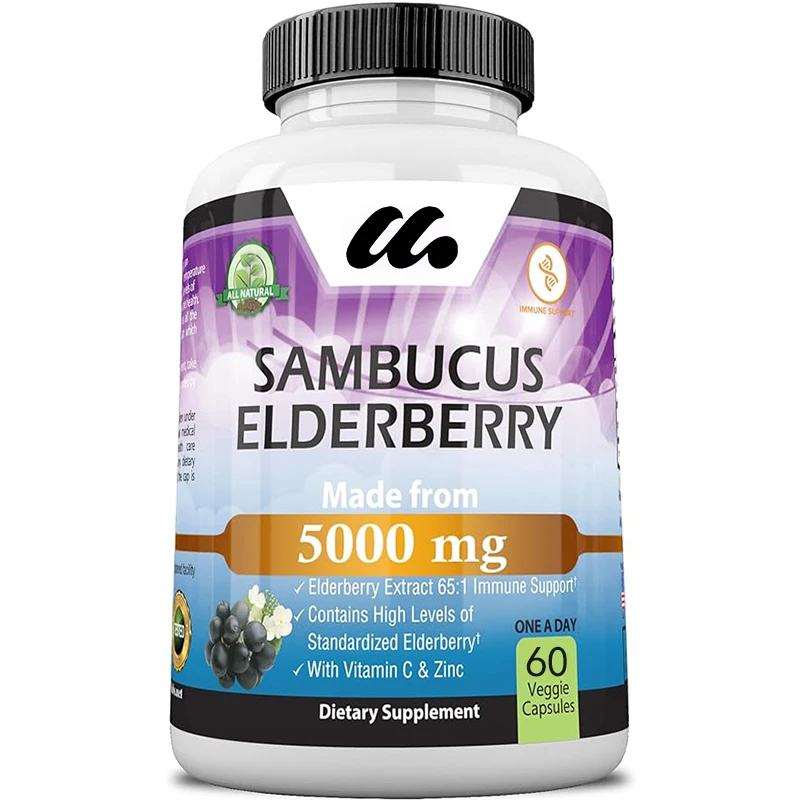 Elderberry Ultra Concentrated 65:1 Vitamin C and Zinc Sambucus Extract, Immune Defense | Non GMO | 60 Vegetarian Capsules