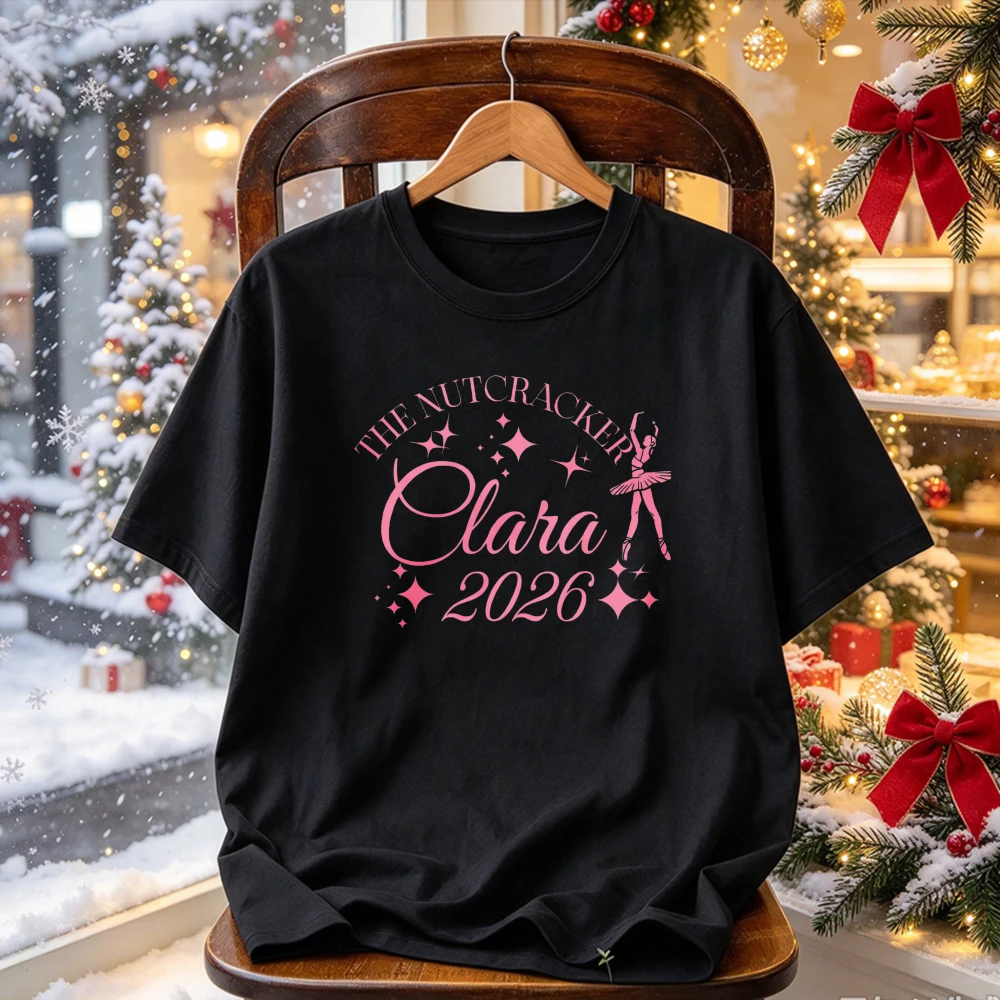 The Nutcracker Clara 2026 Graphic Tee Line Art Ballerina Star Sparkle Ballet Show Performance Christmas Holiday Casual Tops