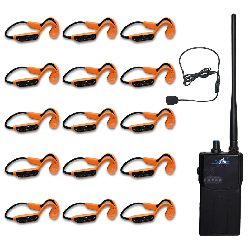 

Hot sell Swimtalk H913B Conduction Swimming Coaching System 1 FM Transmitter 15 Waterproof Headphones for Real-time Aquatic
