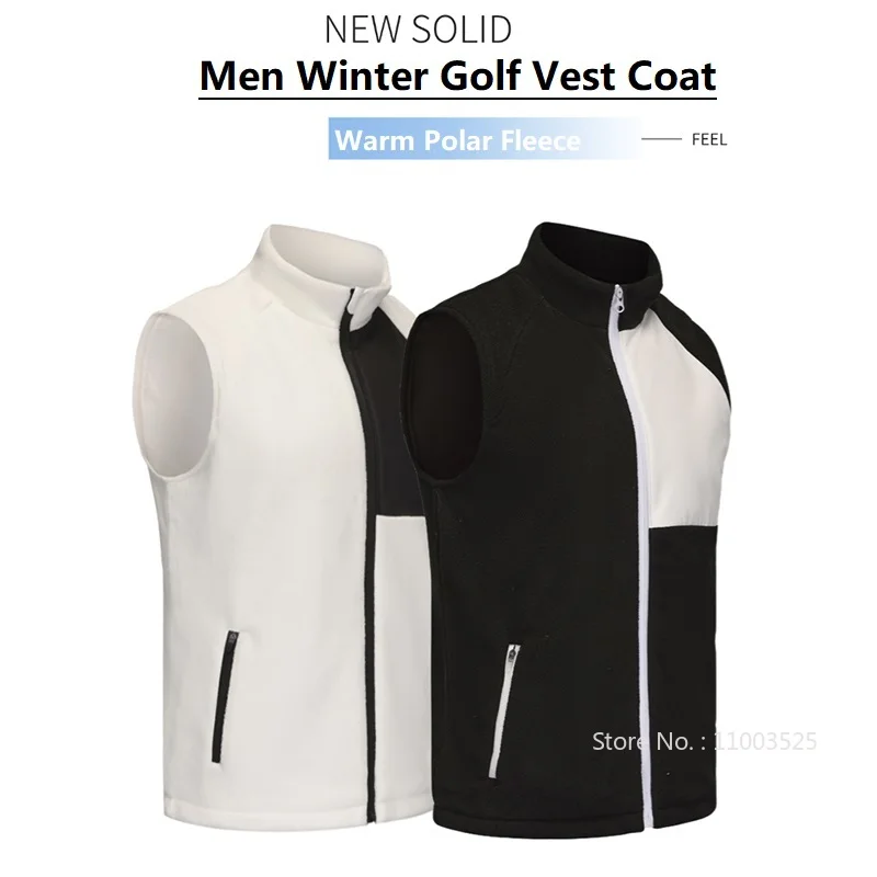 

Winter Men's Thicken Polar Fleece Golf Vest Jackets Sleeveless Windproof Coat Zipper Pocket Male Sports Waistcoat Golf Clothing