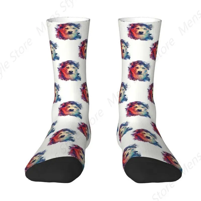 Cute Print Siberian Husky Dog Splash Art Socks for Men Women Stretchy Summer Autumn Winter Animal Crew Socks