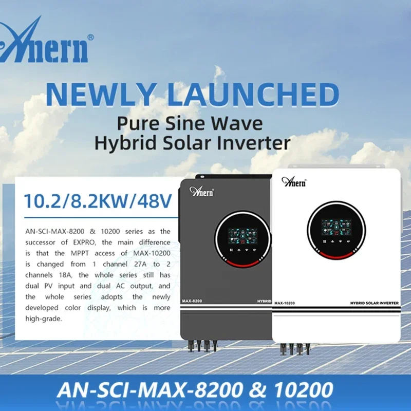 Hybrid Solar Inverter 10.2KW 8.2KW 10200W 8200W 48V Dual MPPT 160A Solar Charger Controller Pure Sine Wave Off Grid Inverter