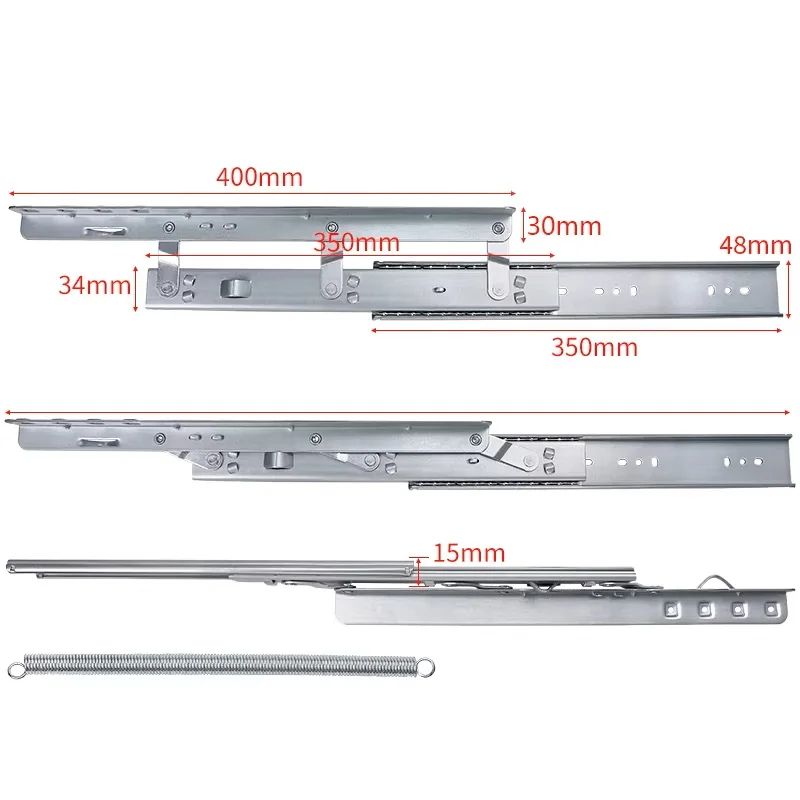 1Pair Steel Concealed Table Extension Slides Spring Lifting Support  By Pulling Retracting Silver Black