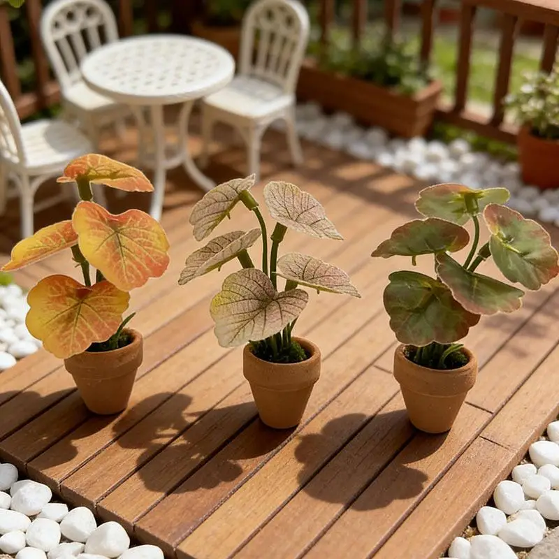1Pcs Home Decor Mini Taro Turtle Back Green Potted Plants For Dollhouse Scandinavian Style Model Decoration Props